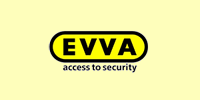 Evva access security logo black writing with yellow background